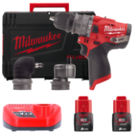 Дриль-шуруповерт з ударом акумуляторний безщітковий MILWAUKEE, M12 FPDXKIT-202X, 37Нм (зарядний пристрій С12 С, 2 акумулятори М1