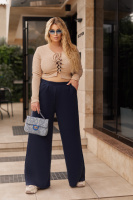 Теплі жіночі штани палаццо «Gait» | Батал Темно-синій, 50-52