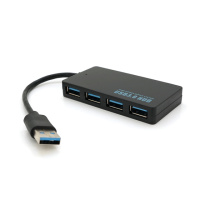 Хаб USB 3.0, 4 порту, плоский, чорний, підтримка до 2TB, кабель 0,14м, Блистер