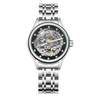 Чоловічий механічний годинник Winner 8222 Silver-Black Steel з автопідзаводом та сталевим браслетом