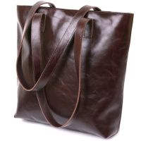 Велика шкіряна сумка жіноча коричнева довгі ручки сумка-шопер 716370