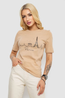 Футболка жіноча з принтом, колір бежевий, 241R132