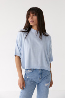 Однотонна жіноча футболка вільного крою — блакитний колір, L (є розміри)