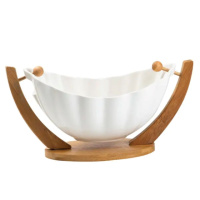 Фруктовница фарфоровая 33*14*16 см на бамбуковой подставке, белый HP1238