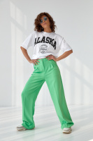 Широкі штани із застроченими складками MAESTRO woman — салатовий колір, L (є розміри)