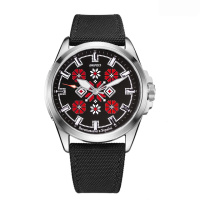 Чоловічий наручний годинник Awarder 041 Embroidery Silver-Red Black 10ATM із сапфіровим склом