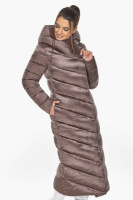 Куртка женская Braggart зимняя длинная с поясом и капюшоном - 51046 цвет сепия