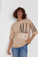 Жіноча футболка з принтом All World — кавовий колір, M/L (є розміри)