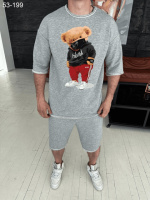 Комплект футболка та шорти ДТФ (петля оверсайз) - Сірий - 53-199