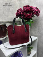 Натуральна замша. Бордо — три відділення - вмістка сумка - офіс, інститут, школа (чорні ручки) (1036-4)