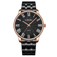 Чоловічий годинник Curren 8422 Black-Gold з металевим браслетом та мінеральним склом