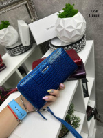 Натуральна шкіра. Синій - стильний та зручний лаковий гаманець на 2 окремих відділення: на блискавці та на магнітах (1356)