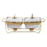 Фарфоровый мармит на 2 секции по 1 л золото HP1042