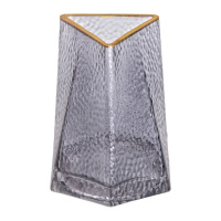 Ваза для квітів Goldland скляна 15.5 см, сірий з золотим обідком