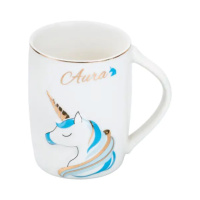 Чашка фарфоровая с рисунком единорога 400 мл Aura Голубая HP7187BL