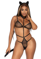 Эротический костюм кошки Leg Avenue Roleplay Sex Kitten One size Black, боди, ушки, чокер