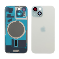 Заднее стекло корпуса для Apple iPhone 15 Blue (голубое) с рамкой и стеклом камеры