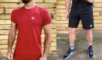 Женский летний спортивный костюм футболка-шорты Adidas красно-черный