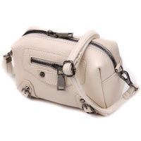 Компактная женская сумка с трендовым декором из натуральной кожи Vintage 22923 Белый