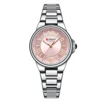 Жіночий наручний годинник Curren 9091 Silver-Pink з рожевим циферблатом та сріблястим браслетом