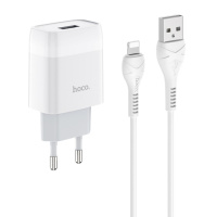 Сетевое зарядное устройство Hoco C72A USB белое + кабель USB to Lightning