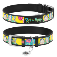 Нашийник для собак шкіряний WAUDOG Design з QR паспортом, малюнок «Рік та Морті 1», XL, Ш 35 мм, Д 46-59 см, чорний