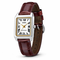 Жіночий годинник Casio LTP-V007L-7B2 — Класична модель з білим циферблатом та коричневим шкіряним ремінцем