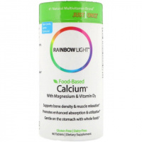 Кальций с Магнием и Витамином D3, Food-Based Calcium with Magnesium & Vitamin D3, Rainbow Light, 90 таблеток