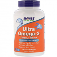 Ультра Омега-3, 500 EPA / 250 DHA, Ultra Omega-3, Now Foods, 180 гелевых капсул