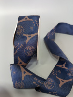 Репсовая лента. Ширина - 4 см. Цвет -  башни на темно синем фоне.. Цена указана за 1 метр