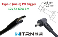 Переходник на 12v (max 5a, 60w) 2.5(2.35)x0.7mm 1m з USB Type-C (male) Power Delivery PD (WITRN) тригер (A class) 1 день гар.