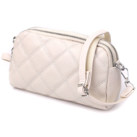 Модная женская сумка прошитая ромбами из натуральной кожи Vintage 22931 Белый