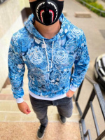 Блакитний чоловічий худі з квітковим принтом | 6-186