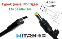 Переходник на 12v (max 5a, 60w) 4.8x1.7mm 1m з USB Type-C (male) Power Delivery PD (WITRN) тригер (A class) 1 день гар.