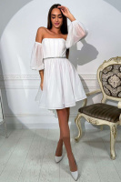 Коктейльна Сукня Перламутровий Шифон 24003 Молочний