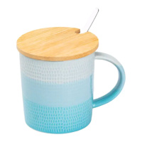 Чашка с бамбуковой крышкой и ложкой фарфоровая 350 мл Голубой HP7201LB