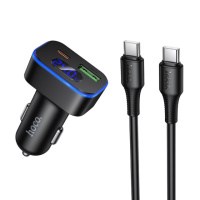 Автомобильное зарядное устройство Hoco Z63B USB/ Type-C PD QC 48W c дисплеем black + кабель Type-C to Type-C