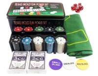 Набір для покера 200 штук – фішки, карти, килимок, кубики.