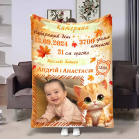 Плед 3D с метрикой Метрика для девочки Осенний котенок 1 фото 4091_C 17151 80х100 см