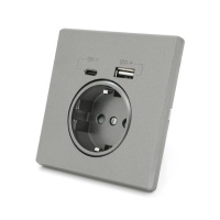 Розетка врезная с заземлением, Input: AC:110-250V/16A, Type-C/USB-выходы, Gray