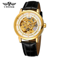 Чоловічий механічний годинник Forsining 8173 Gold-White Leather з автопідзаводом та золотистим корпусом