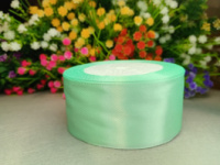 Атласная лента 4 см. Длина рулона 23 м. Цвет мятный светлый