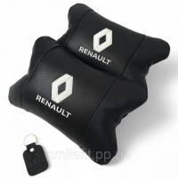 Набір подушок 2шт для авто Renault, натуральна шкіра, на підголівник у машину з логотипом Рено
