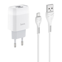 Сетевое зарядное устройство Hoco C73A 2 USB белое + кабель USB to MicroUSB