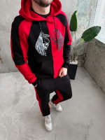 Спортивний костюм утеплений дтф чорно червоний