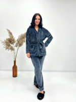 Домашній костюм з халатом «Nelly» оптом | Норма | Розпродаж моделі Графіт, 42-44