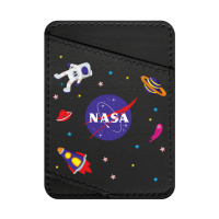 Холдер для карток WAUDOG Design з малюнком «NASA», преміум шкіра (ширина 70мм, довжина 95мм) чорний