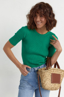 Базова жіноча футболка в рубчик — зелений колір, L (є розміри)