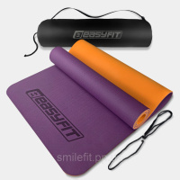 Килимок для йоги та фітнеса EasyFit TPE+TC 6мм двошаровий + Чохол фіолетовий з помаранчевим
