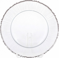 Блюдо сервировочное прозрачное с серебряной каймой 33см, подставная тарелка, стекло